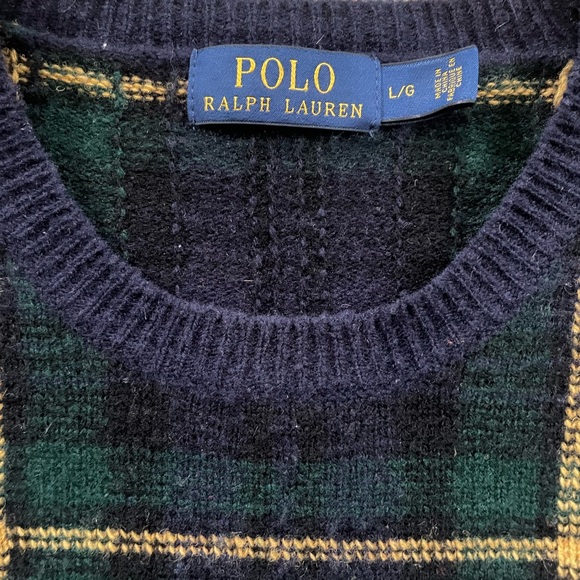 Polo Ralph Lauren Archival Blackwatch Wool Sweater w/ Suede Elbow Patches | L - Picture 2 of 10